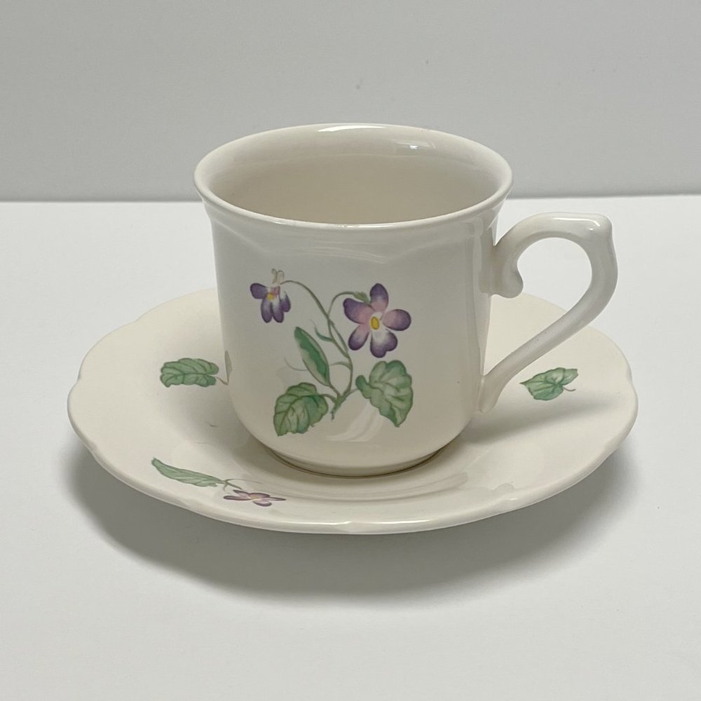Vintage Cup and Saucer, Lenox Lantana Spring Violets - Discontinued Pattern